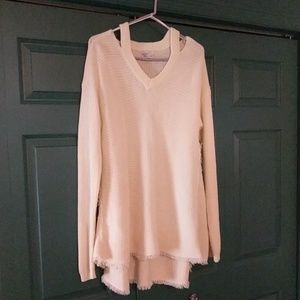 Cutout Collar Fringed Sweater Tunic